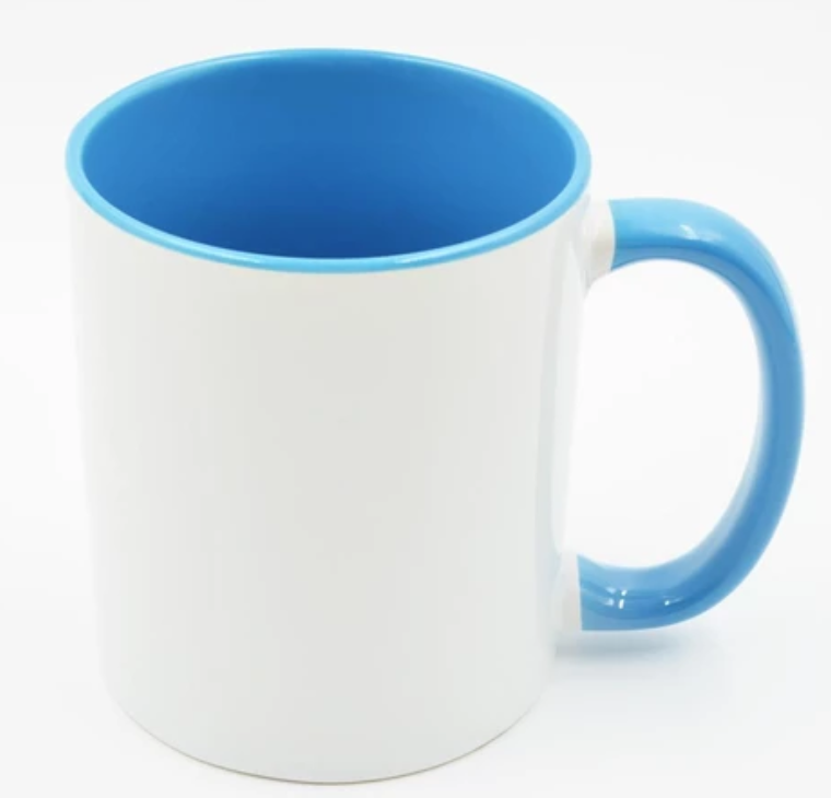 whit and blue mug