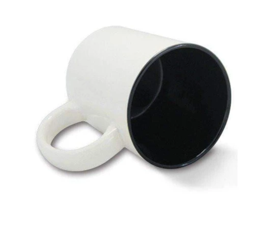 white and black mug