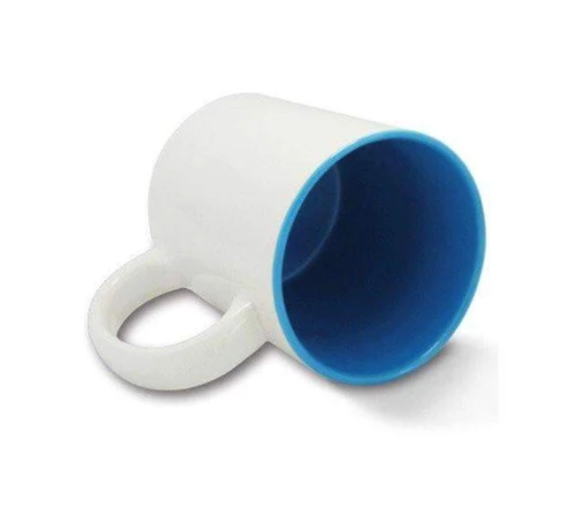 white and blue mug